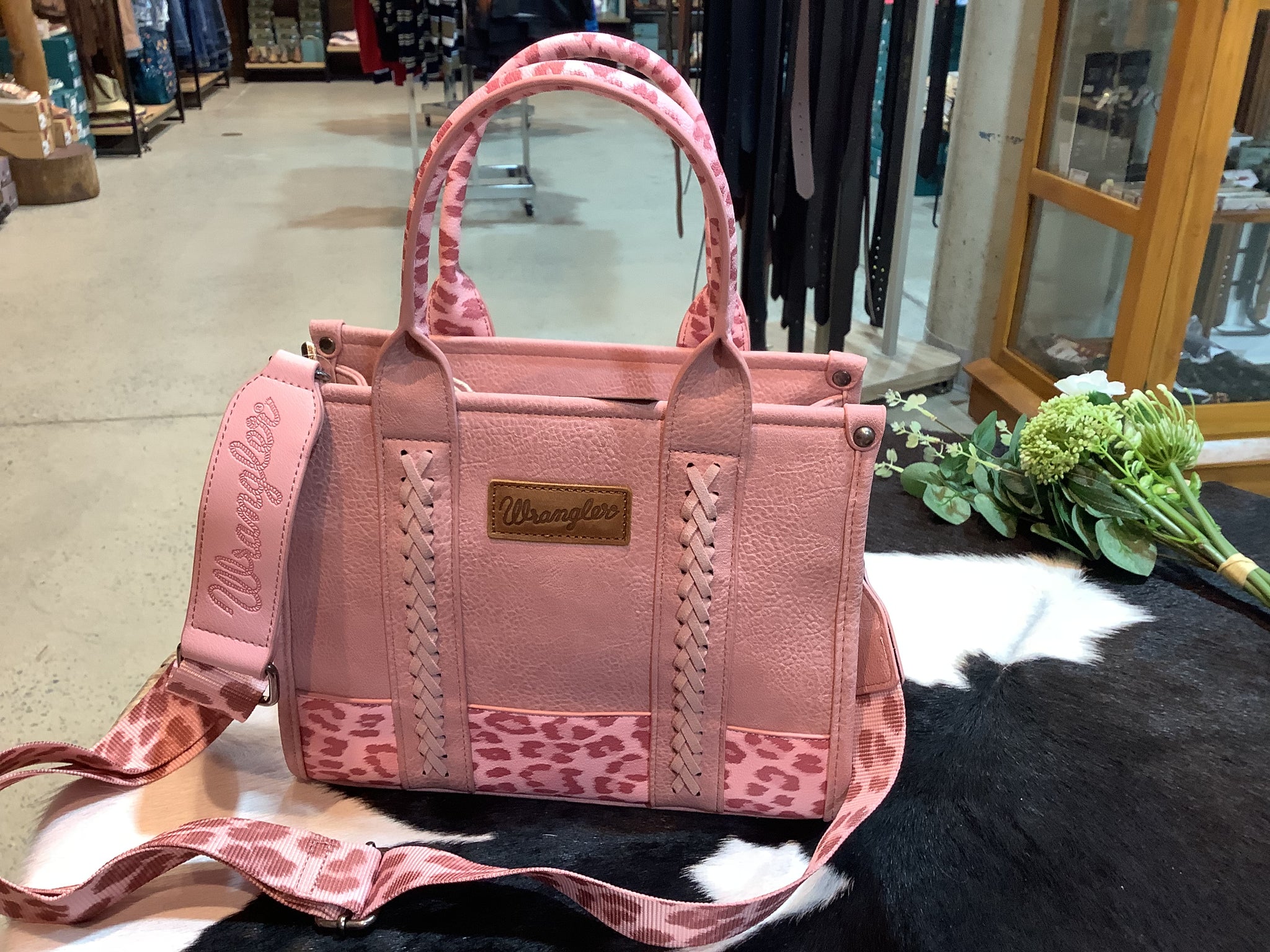 X5S2934BAG Wrangler Southwestern Leopard Print Crossbody Bag Pink