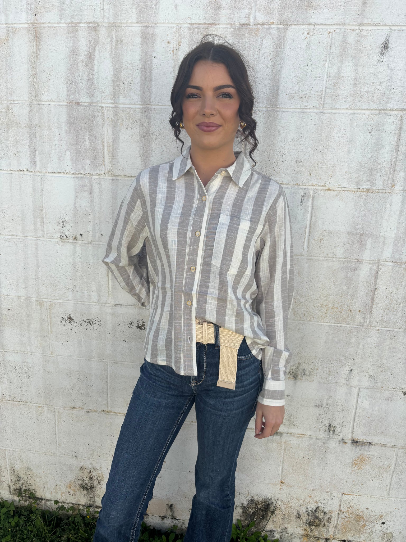 10054995 Ariat Ladies Rudford L/S Shirt Khaki Stripe