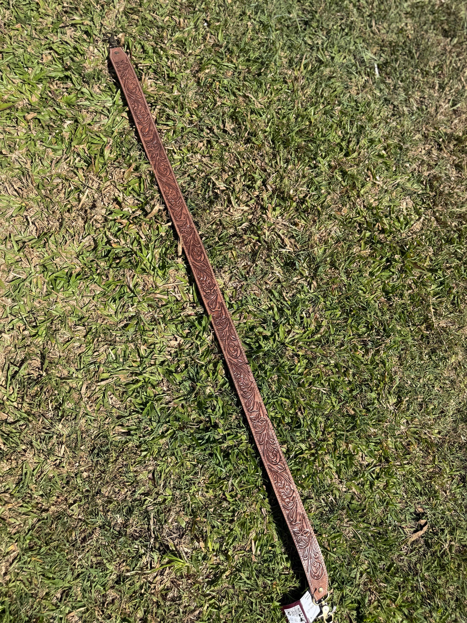 ST-01-02 Brown Tooling Leather Bag Strap