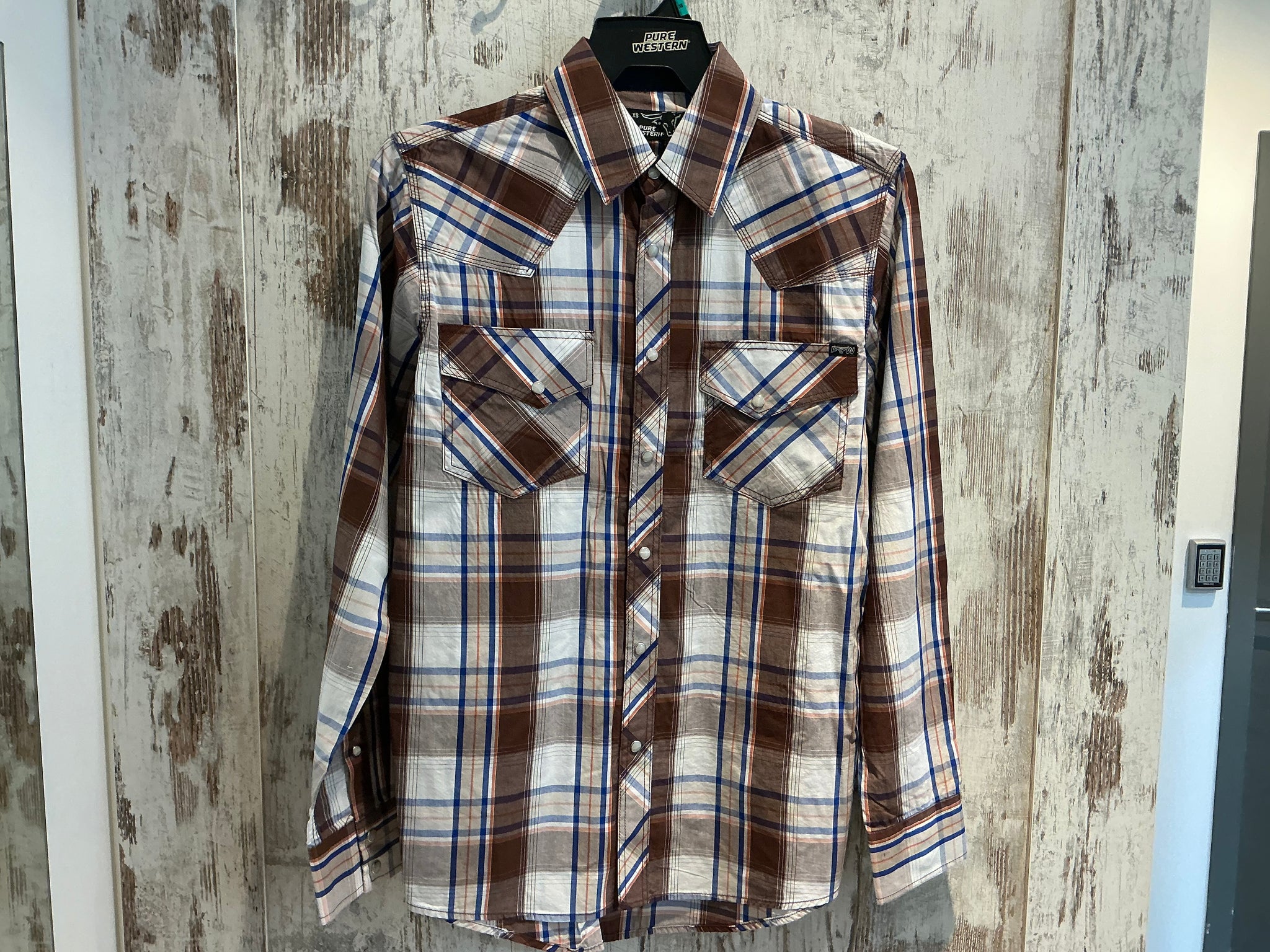 P5S1100073 Pure Western Mens George L/S Shirt Dark Tan/Blue