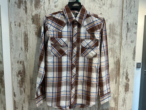 P5S1100073 Pure Western Mens George L/S Shirt Dark Tan/Blue