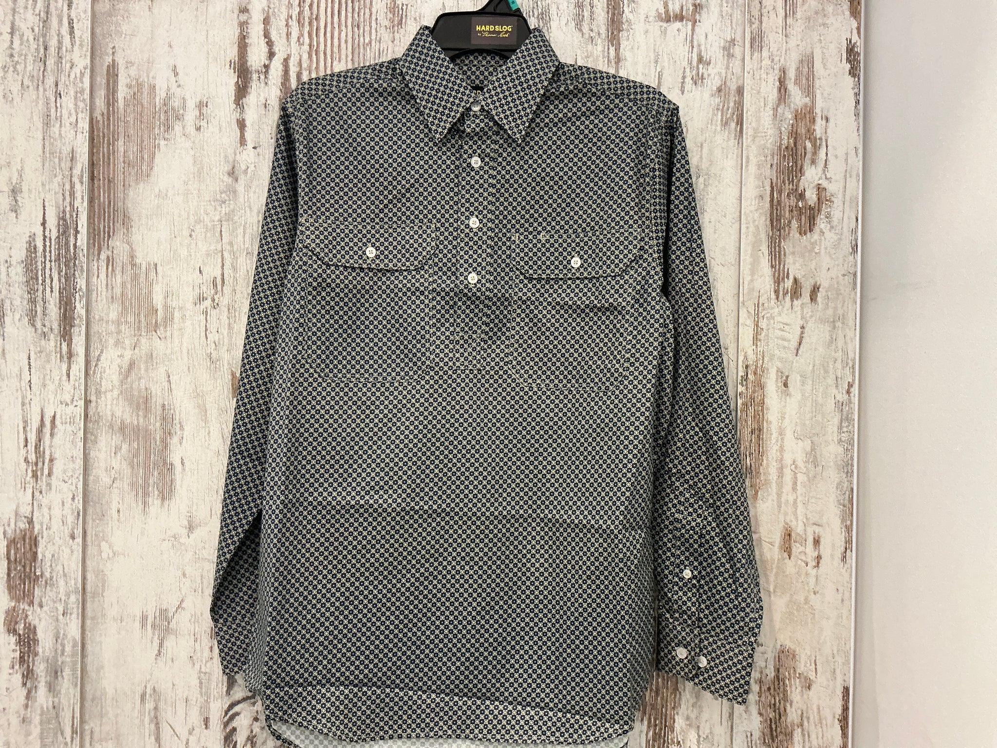 H5S1126184 Hard Slog Mens Tomson 1/2 placket L/S Shirt Navy/Tan
