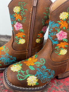09-017-1903-3438 Roper Toddler Bailey Floral Boots Tan Embroidered