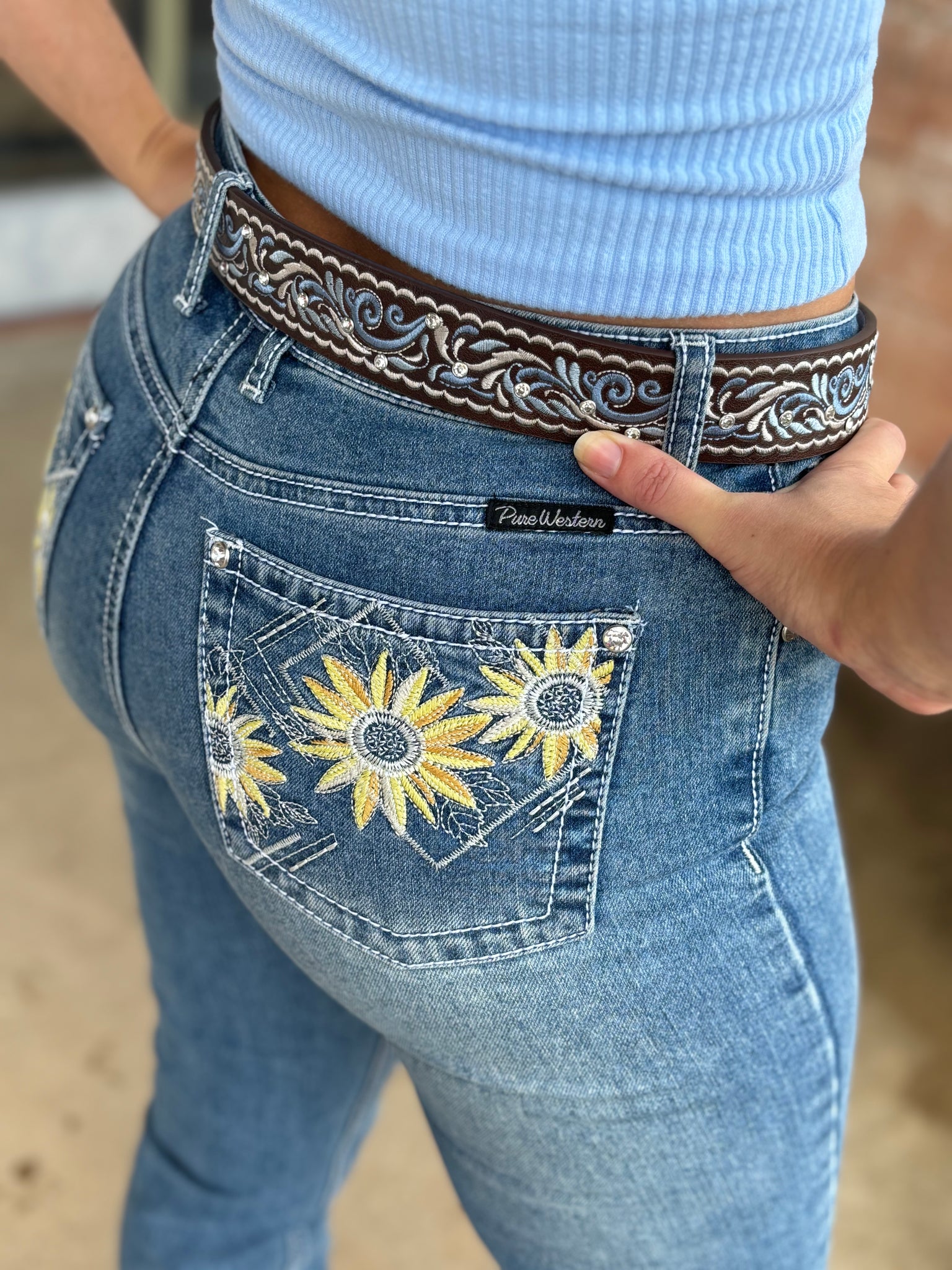 PCP2213935 Pure Western Ladies Amy Hi Rise Bootcut Jeans Retro Blue
