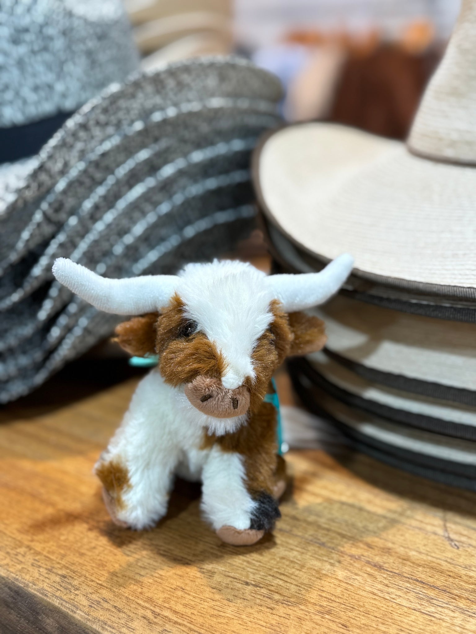 MRLH0007-11cm Texas Longhorn Highland Cow Plush Cream Brown Toy - 11cm