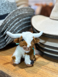 MRLH0007-11cm Texas Longhorn Highland Cow Plush Cream Brown Toy - 11cm