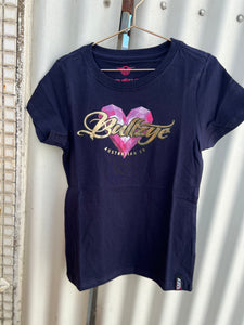 B3S5502324 Bullzye Girls Heart S/S Tee Navy