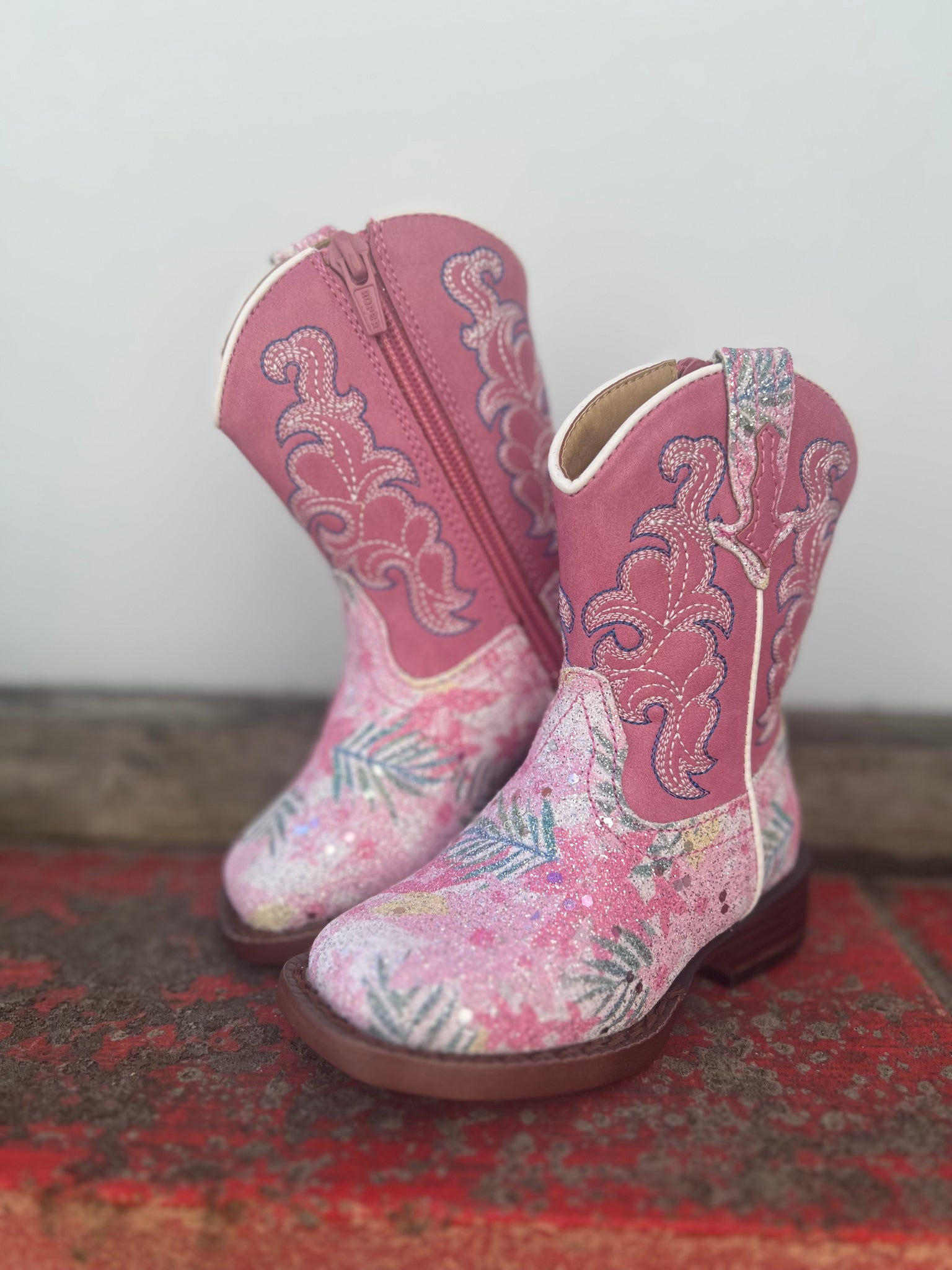 09-017-1901-2929 Roper Toddler Boots Glitter Floral Pink