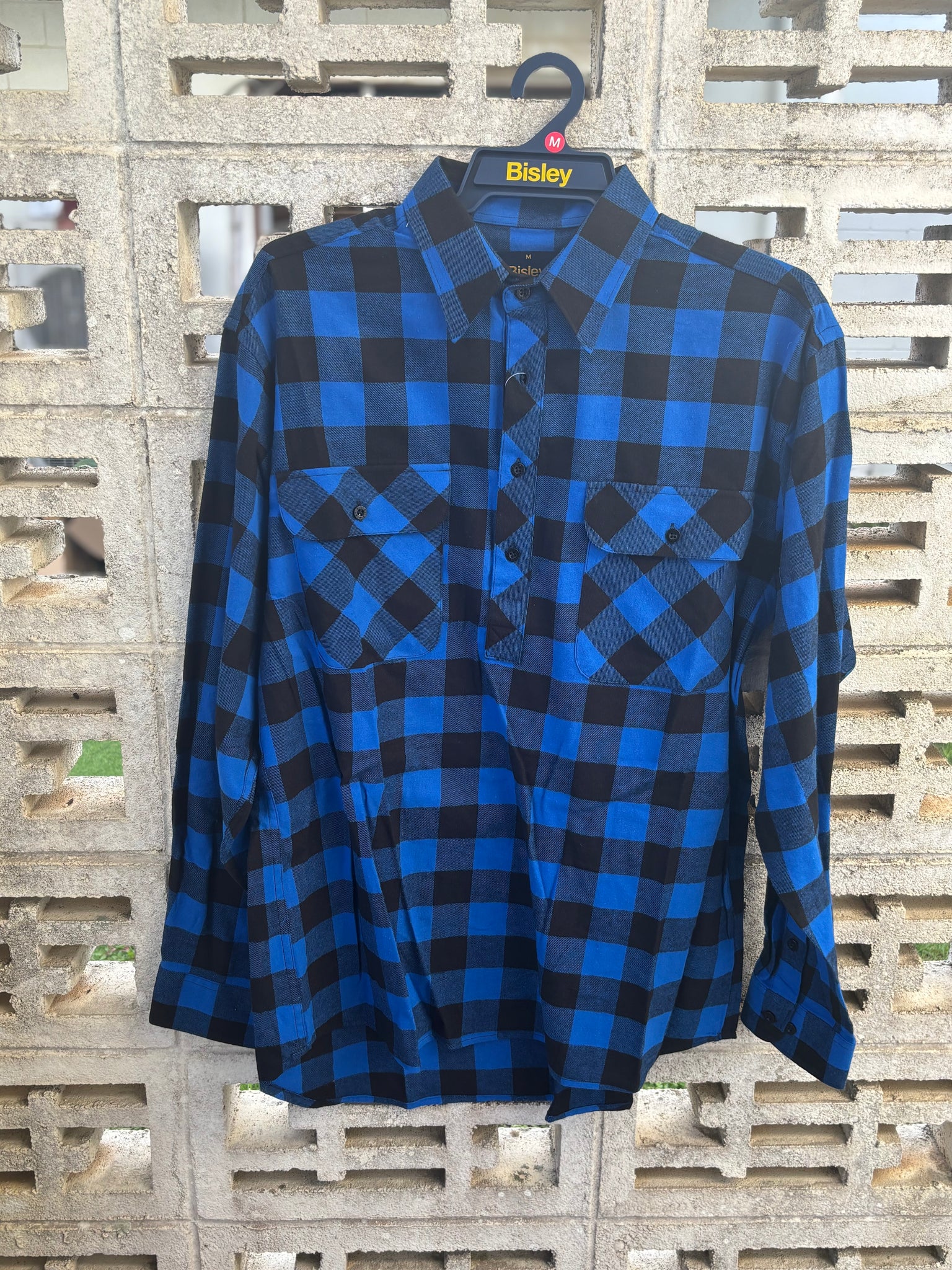 Bisley Mens Flannelette L/S Shirt Royal Blue Check