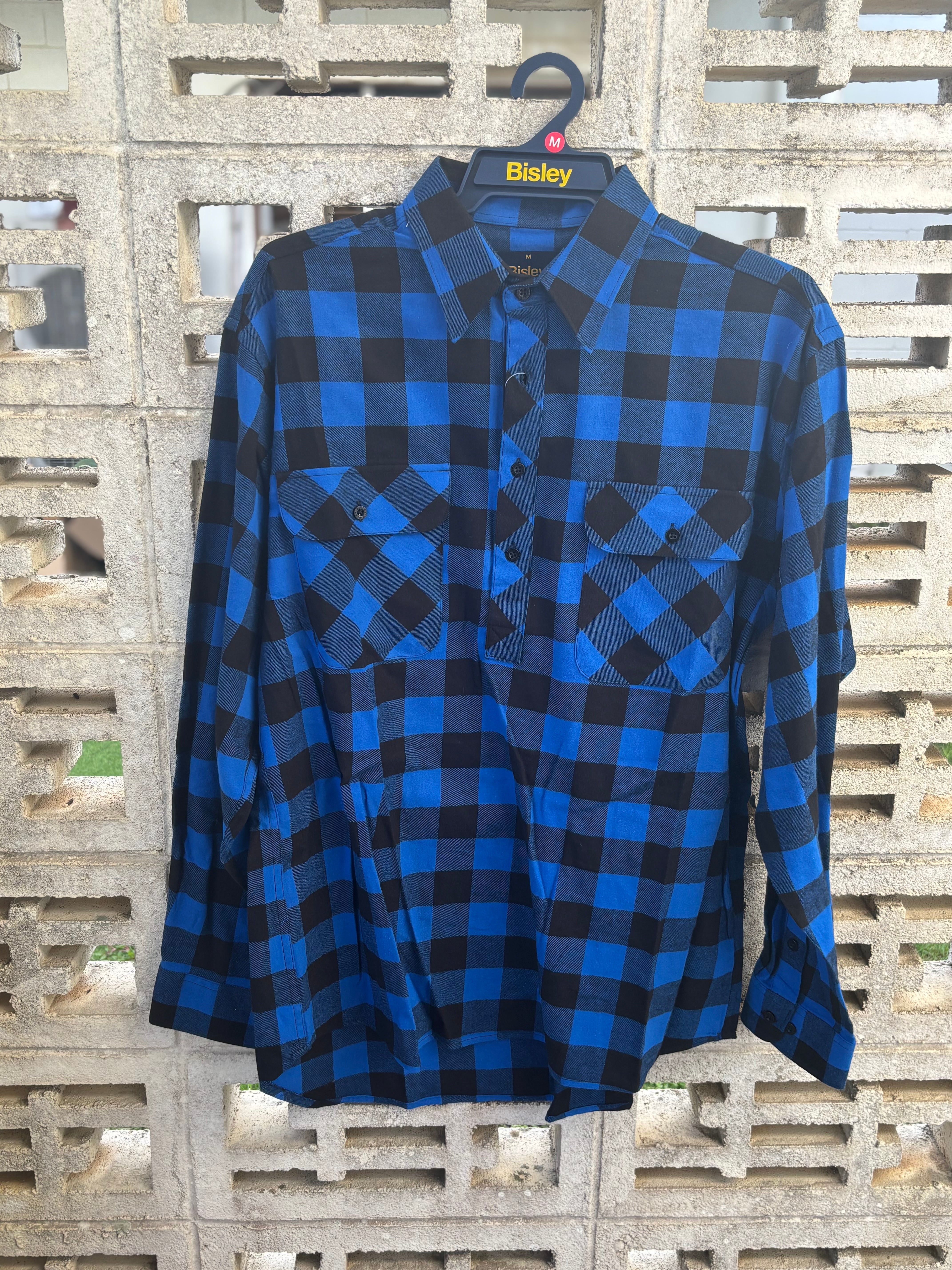Bisley Mens Flannelette L/S Shirt Royal Blue Check