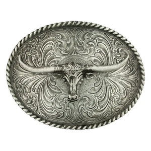 61028 Montana Silversmiths Oval Longhorn Classic Antiqued Attitude Belt Buckle