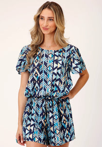 03-062-0590-2048 Roper Ladies Five Star Collection SS Playsuit Print Blue