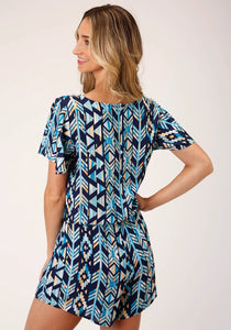 03-062-0590-2048 Roper Ladies Five Star Collection SS Playsuit Print Blue
