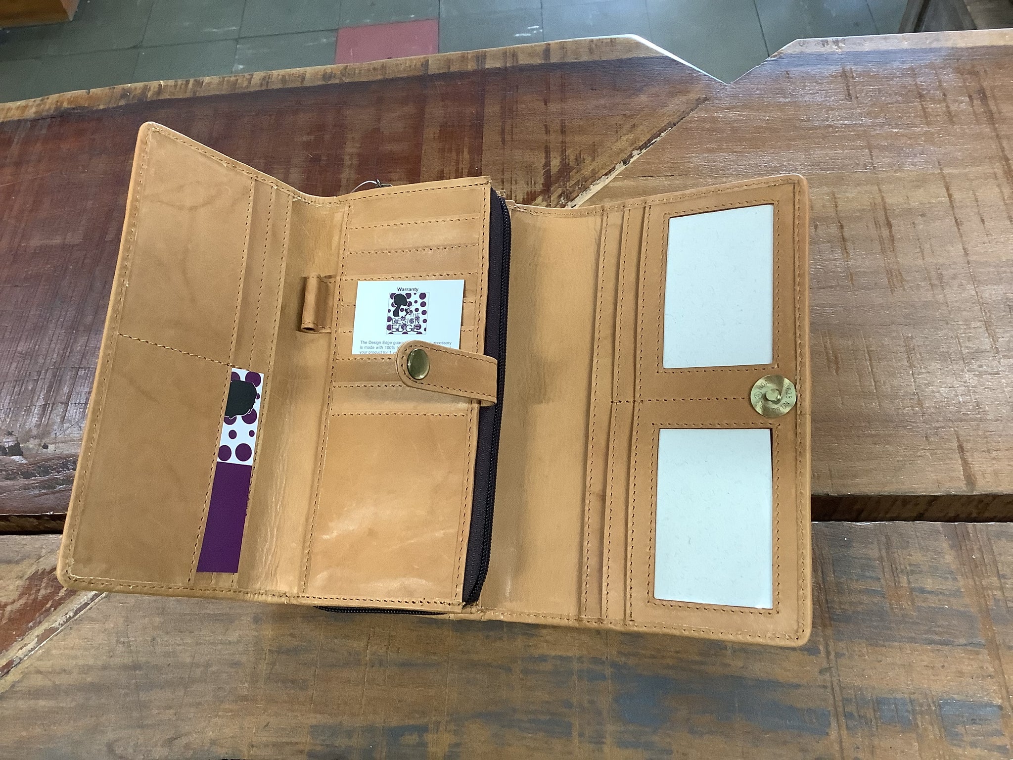 The Design Edge New York Ladies Cowhide Wallet Jersey Hairon and Leather Tan
