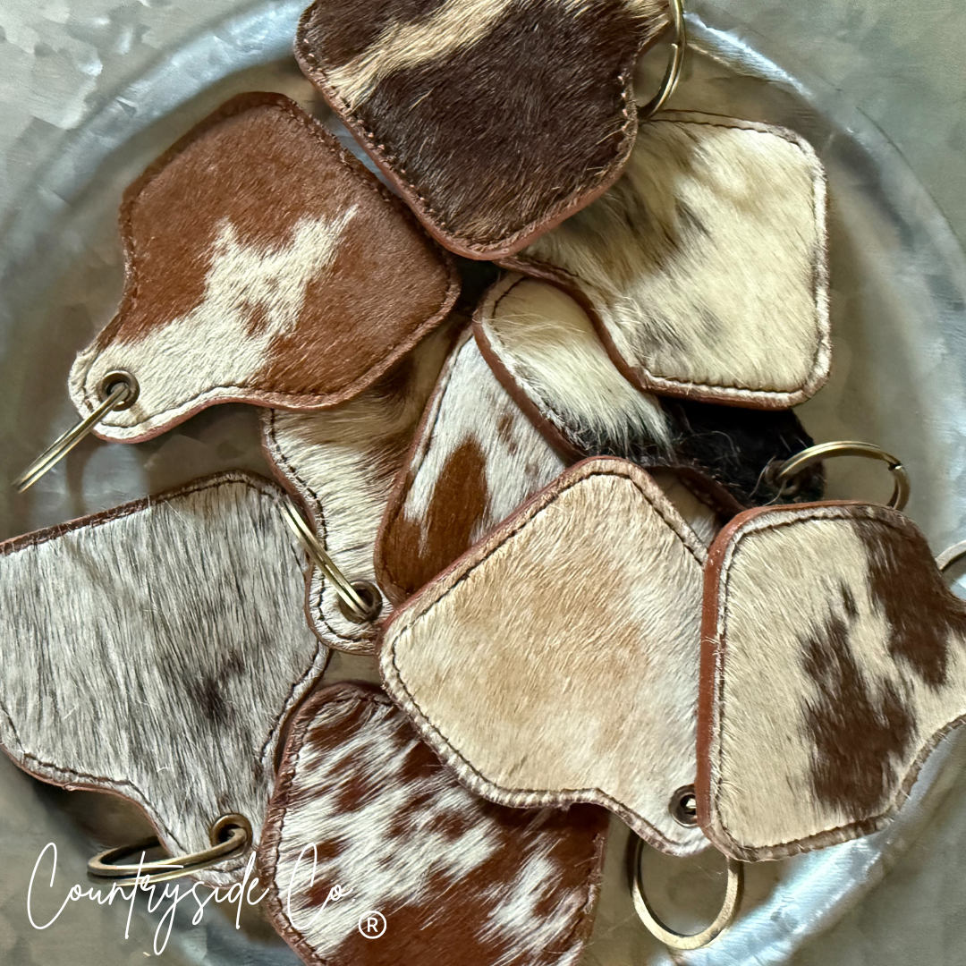 Cowhide Cowtag Keychain - CTK101 – LittleBit Country