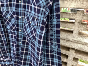 X4S1111152 Wrangler Mens Ben Check Logo Western Long Sleeve Shirt Navy/Blue