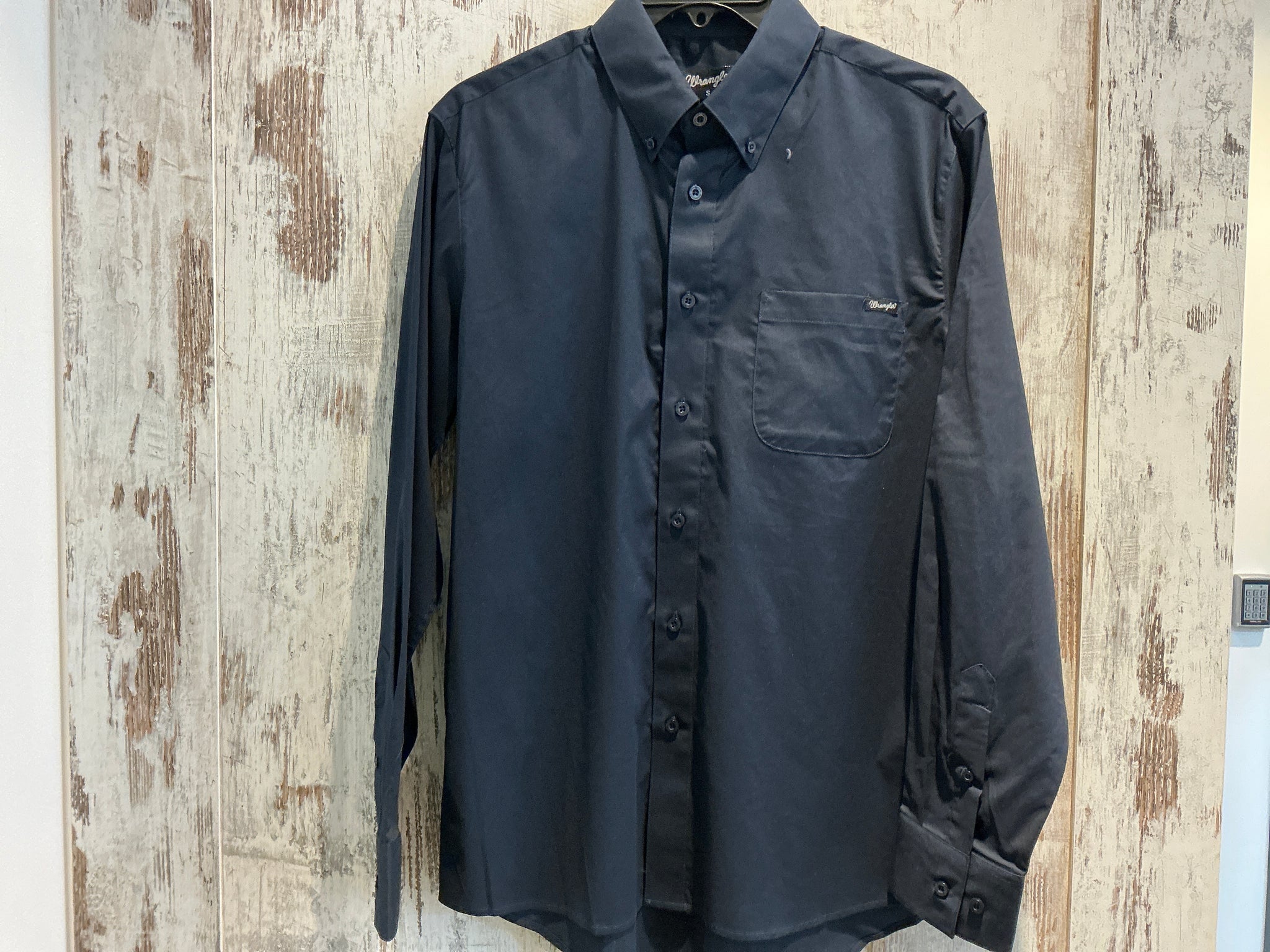X5S1115359 Wrangler Mens Brad Logo L/S Shirt Navy