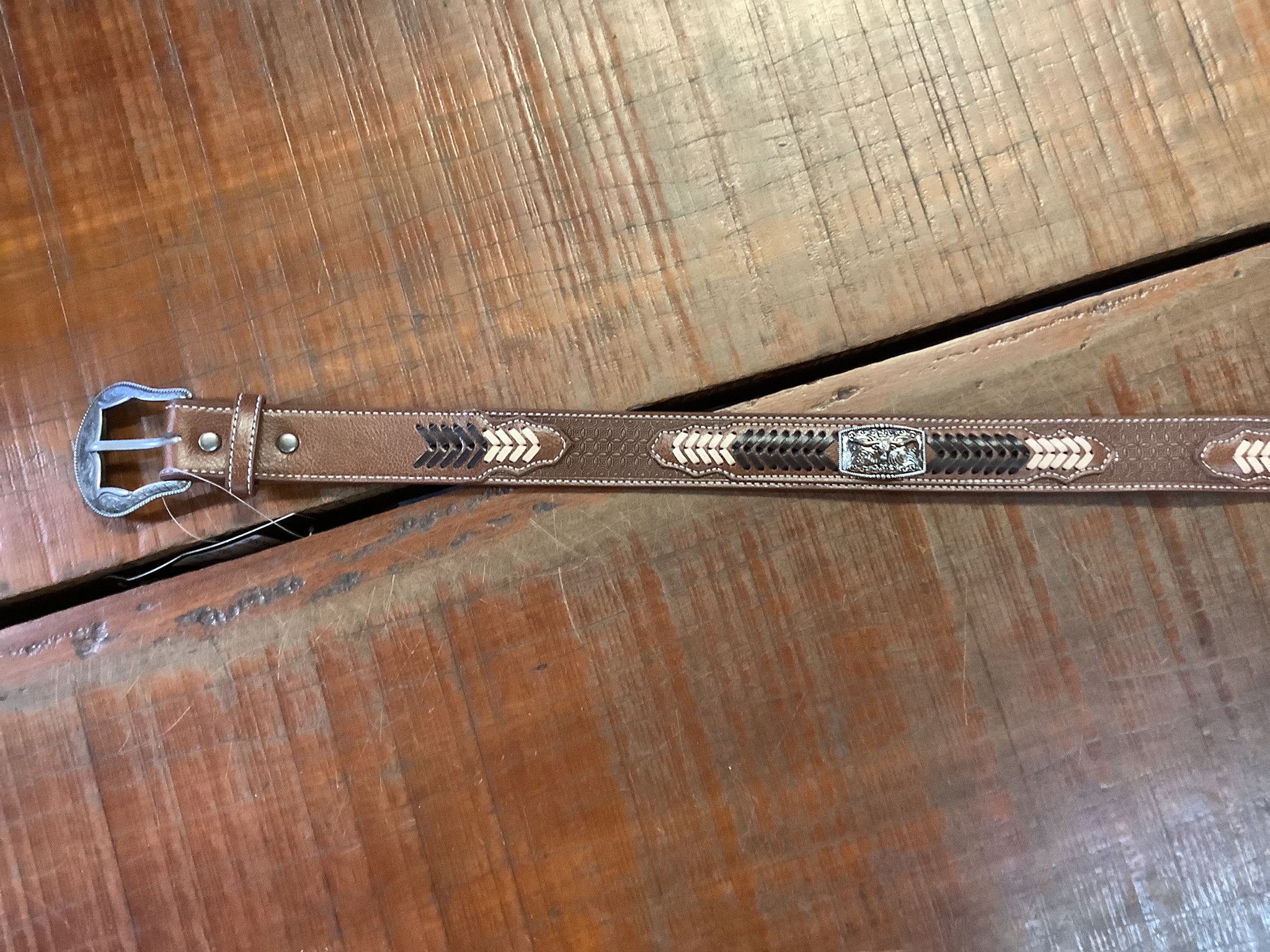 P4S7913BLT Pure Western Kid's Zachary Belt Dark Tan
