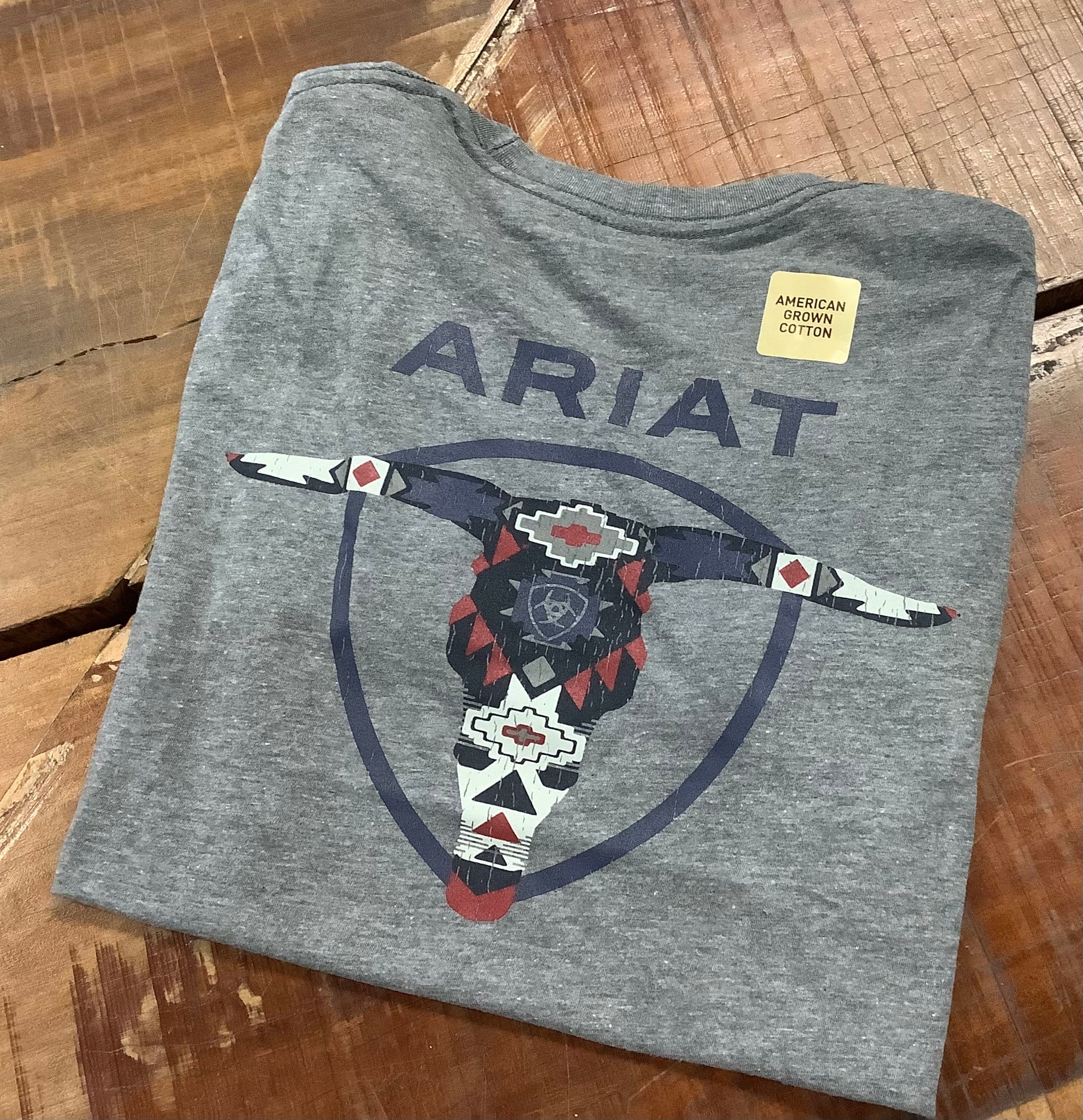 10052037 Ariat Mens Southwestern Longhorn S/S Tee Graphite Heather