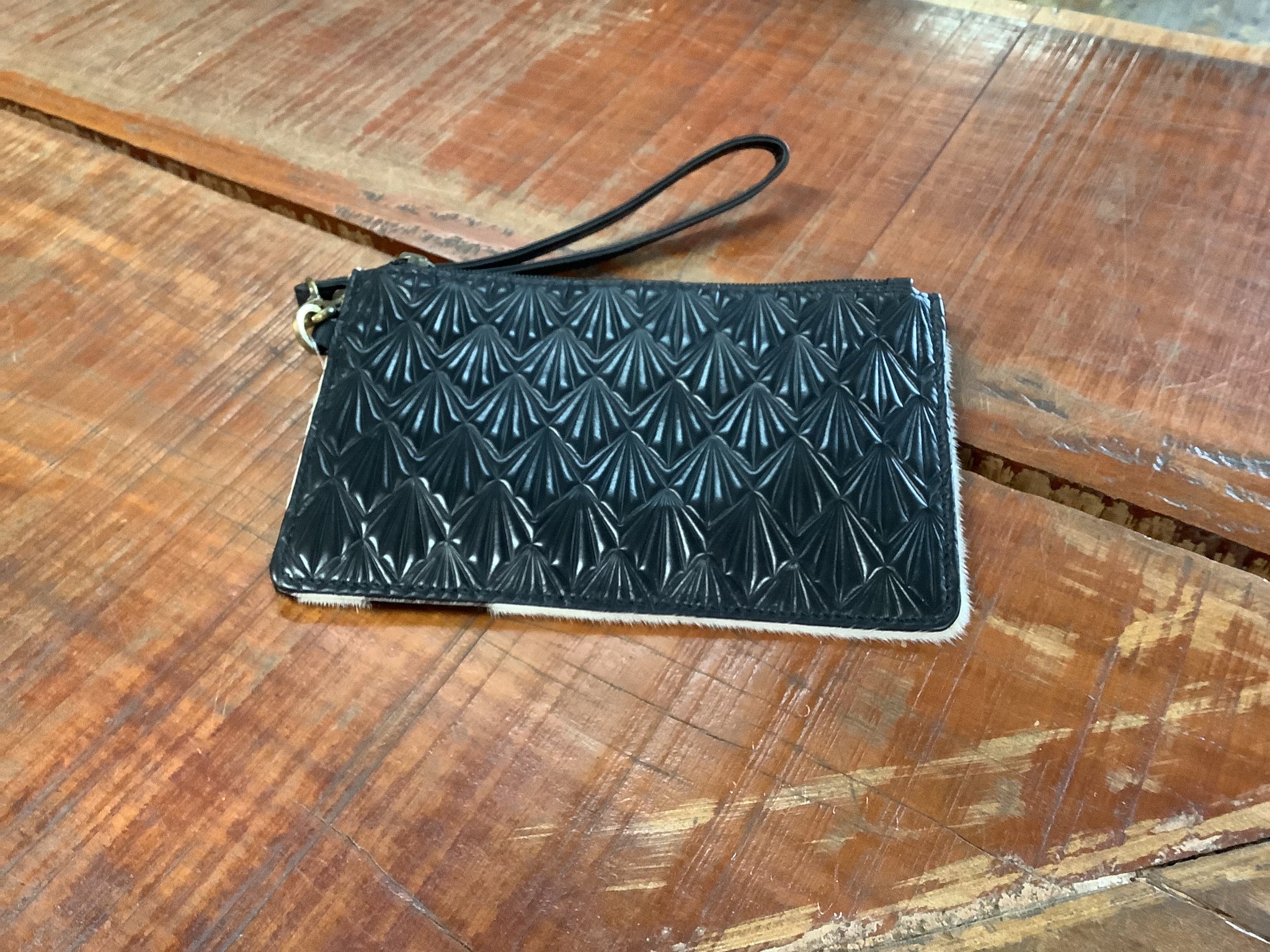 The Design Edge Small Embossing Leather & Cowhide Clutch TorontoEm Jersey Hairon and Black Leather