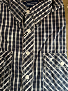 Just Country Mens Austin Full Button Check Workshirt Navy/White