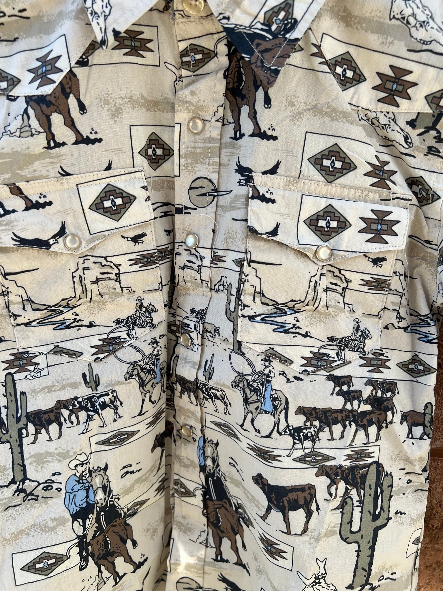 03-030-0482-0614 Roper Boys Vintage Collection L/S Shirt Print Brown