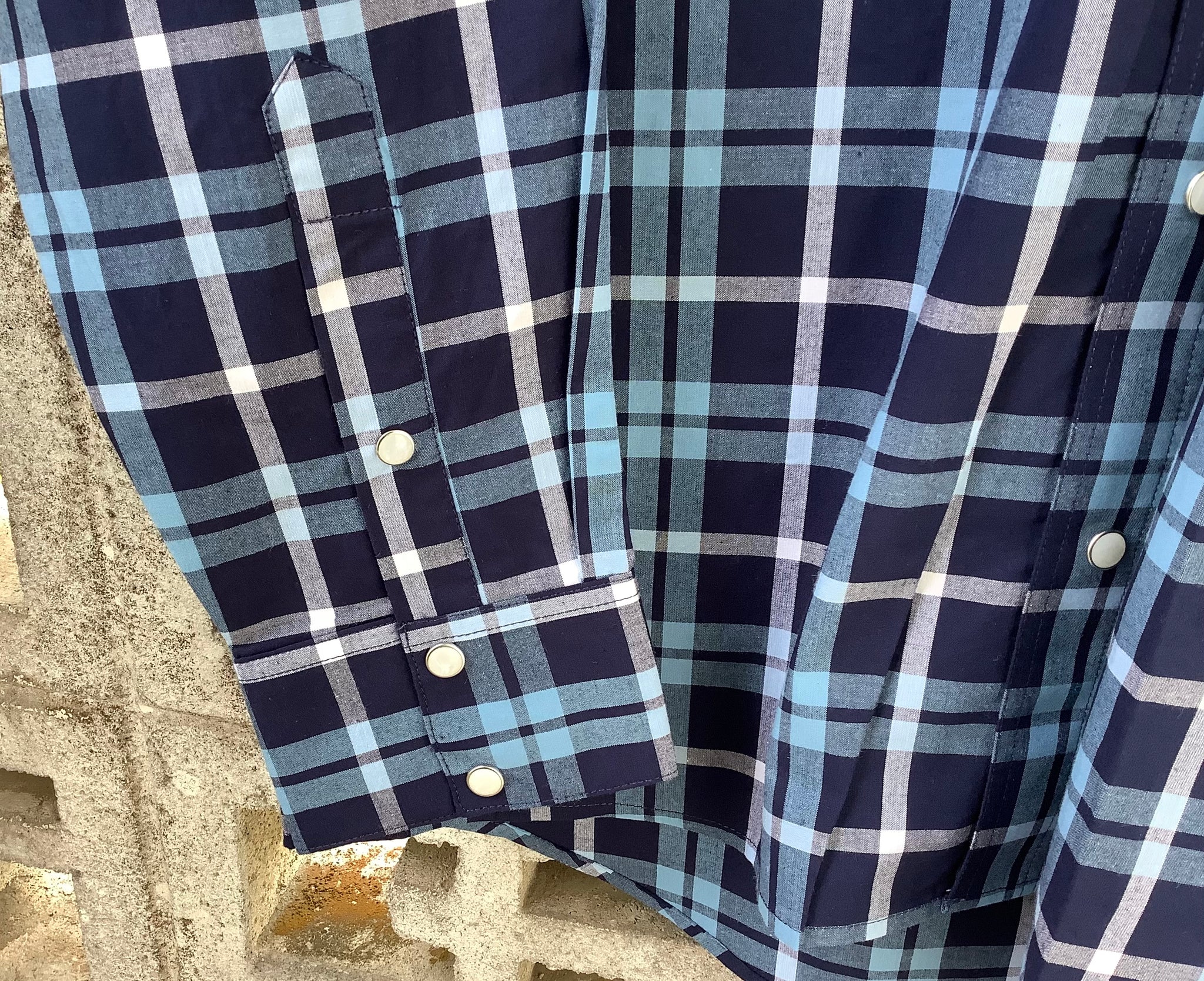 X4S1111152 Wrangler Mens Ben Check Logo Western Long Sleeve Shirt Navy/Blue