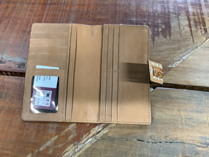 The Design Edge Manta Tooling Leather Slim Button Wallet Tan/White