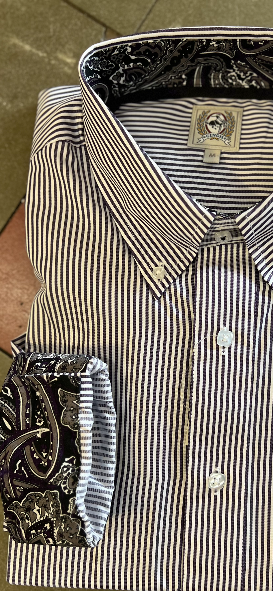 MTW1105639 Cinch Men's L/S Shirt White/Purple Stripe