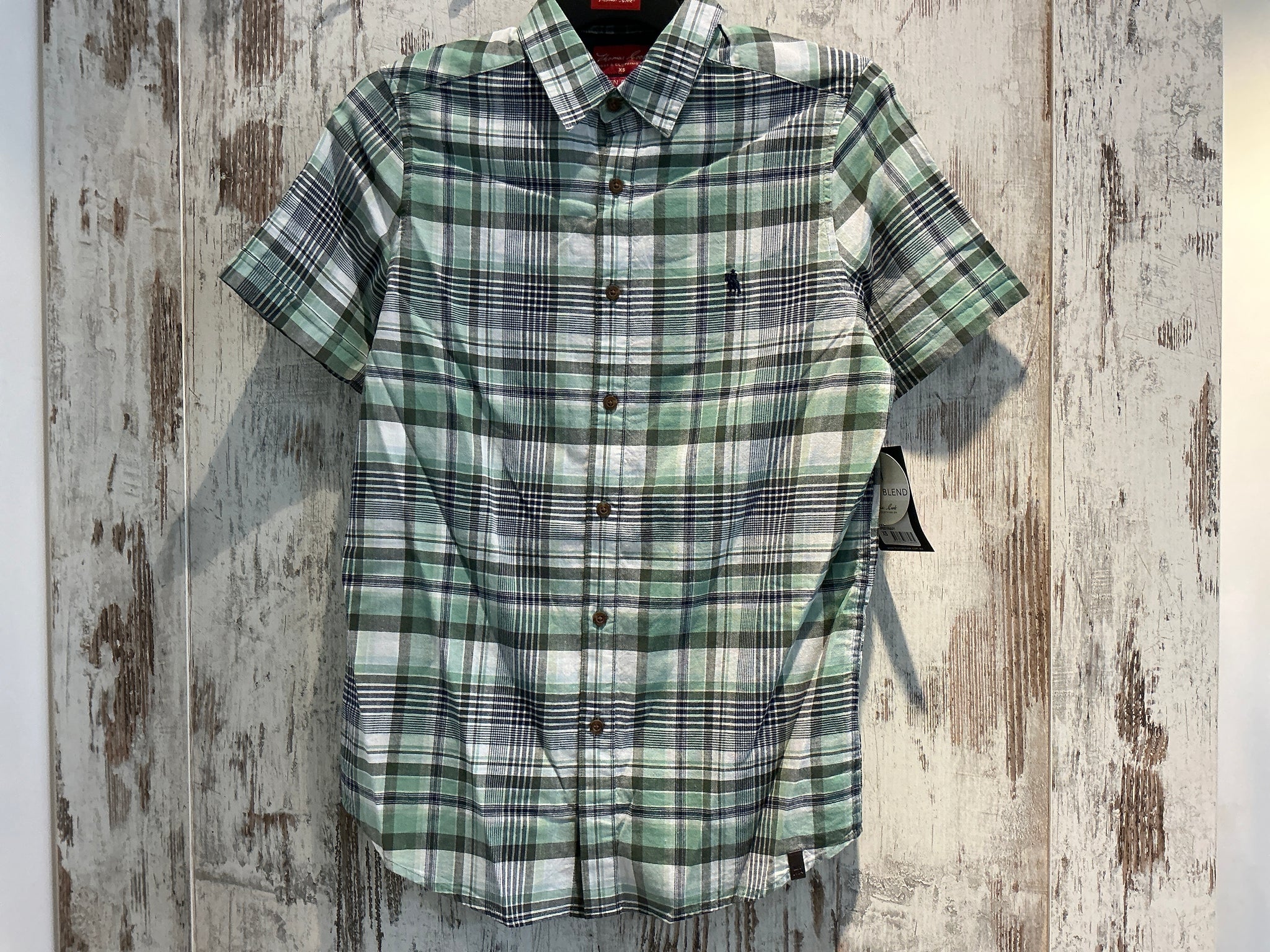 T5S1121027 Thomas Cook Mens Gerry Linen S/S Shirt Navy/Green