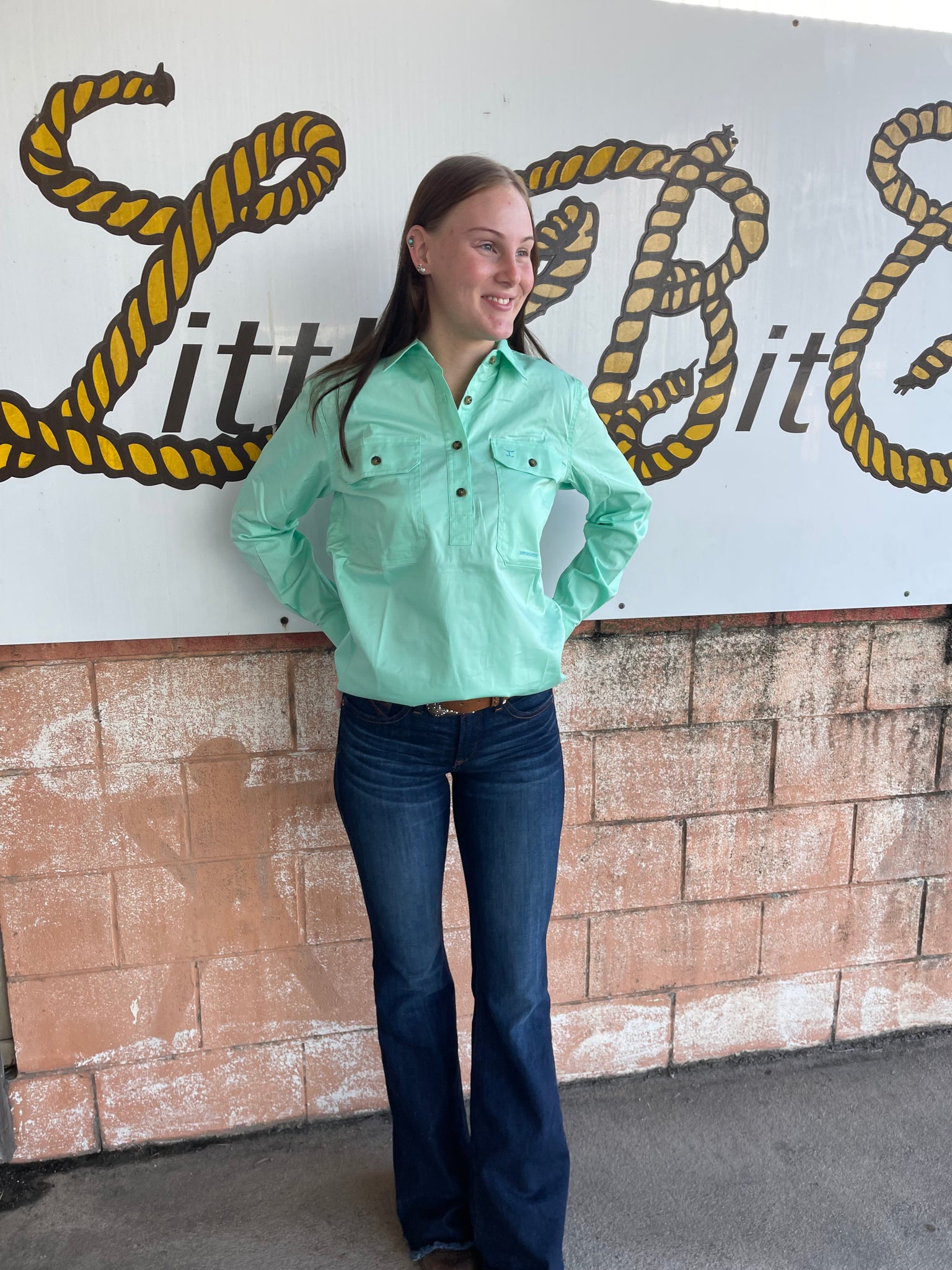 50505SPE Just Country Ladies Jahna Workshirt Spearmint
