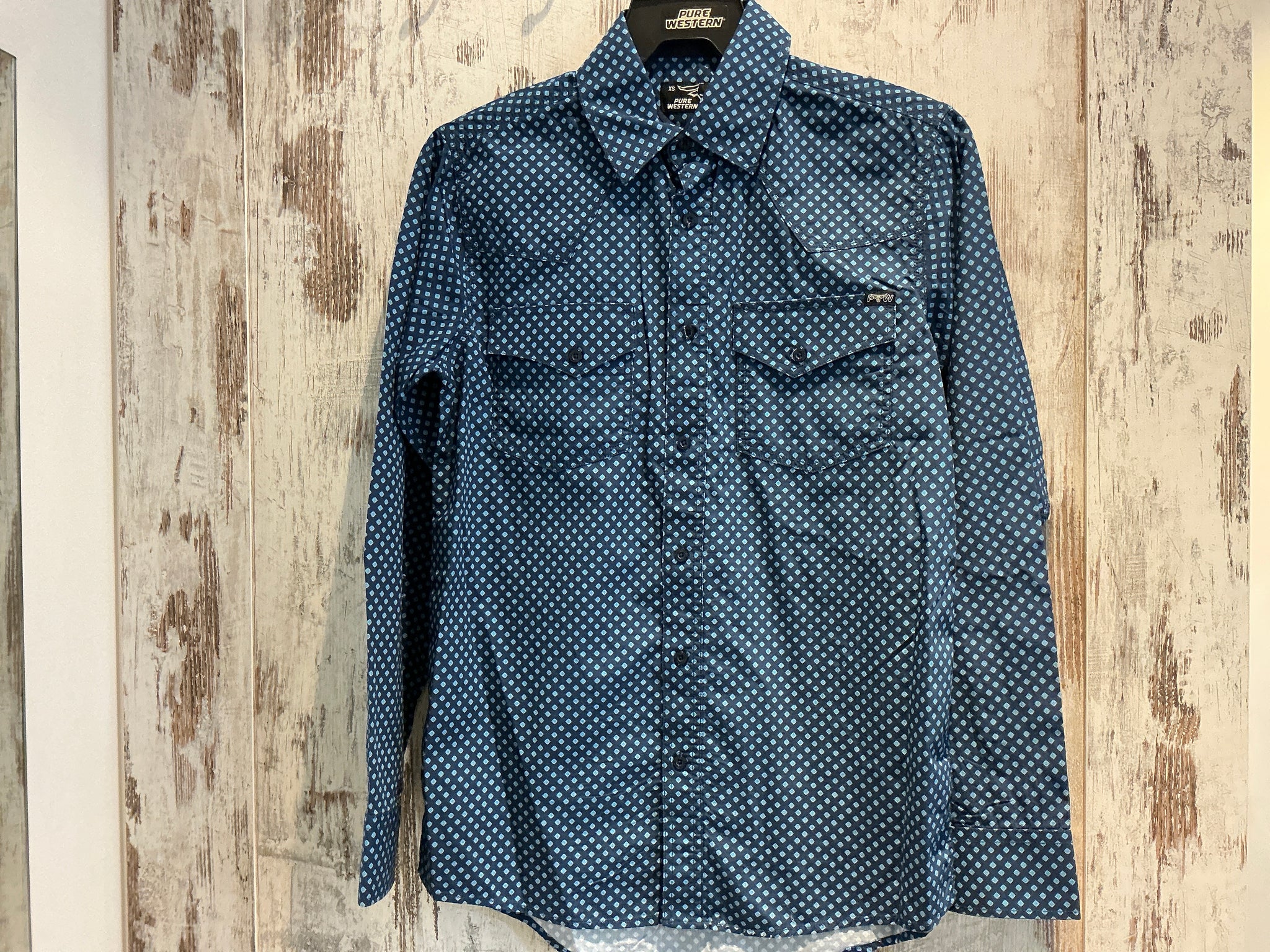 P5S1100072 Pure Western Mens Brandon L/S Shirt Navy/Blue
