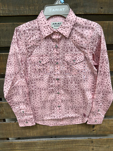 10043816 Girls Paisley Snap L/S Shirt - Coral Blush Paisley print