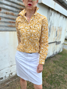 WWLS2372 Just Country Ladies Georgie Half Button Print Workshirt Mustard Floral