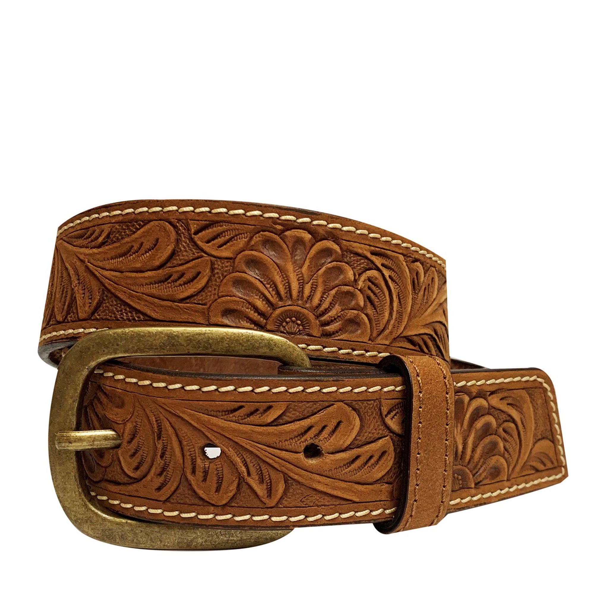 9636300 Roper Ladies 1.1/2" Genuine Hand Tooled Leather Belt Brown