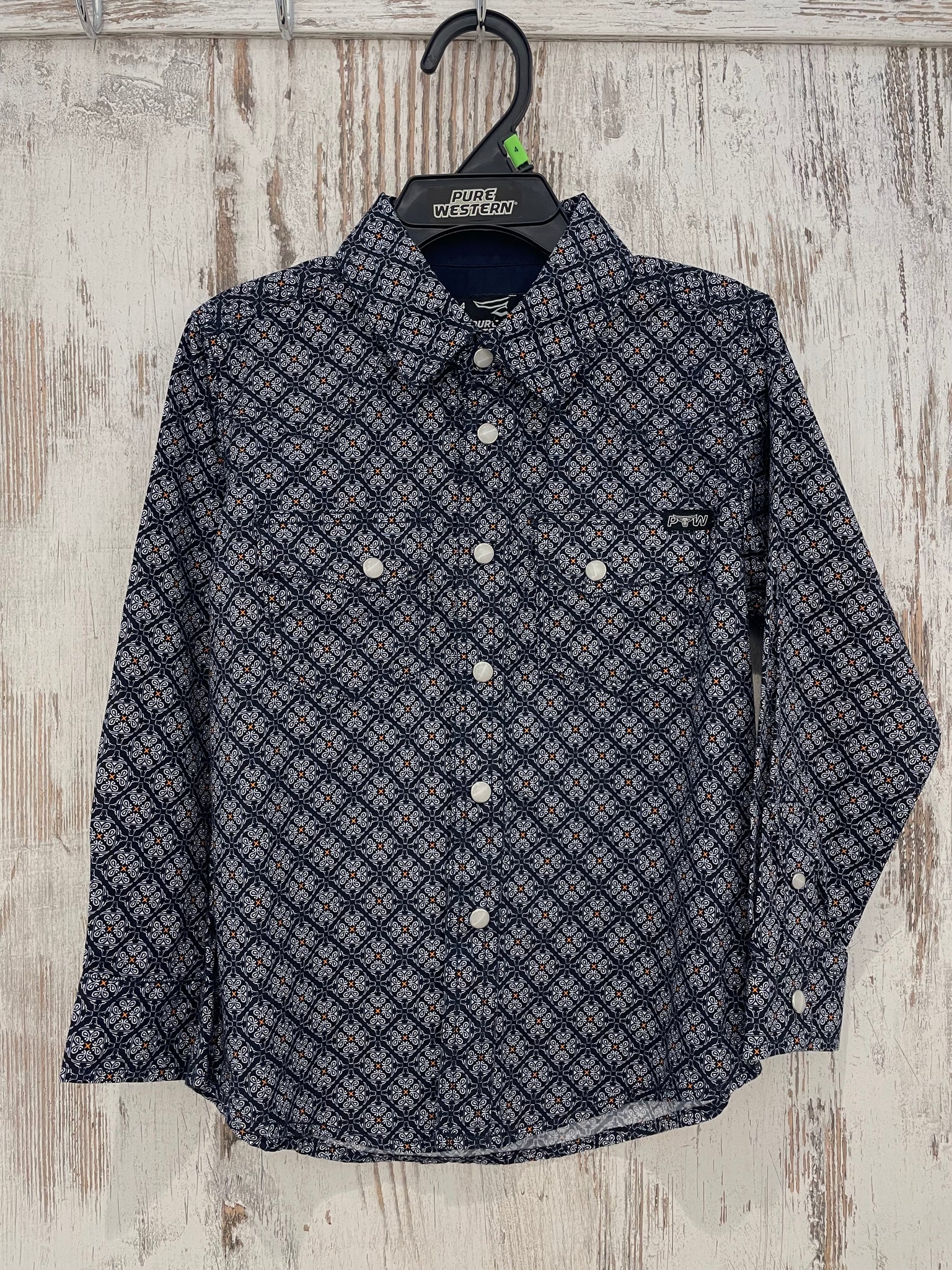 P5S3100070 Pure Western Boys Douglas L/S Shirt Navy/White