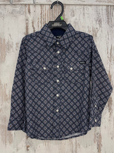 P5S3100070 Pure Western Boys Douglas L/S Shirt Navy/White