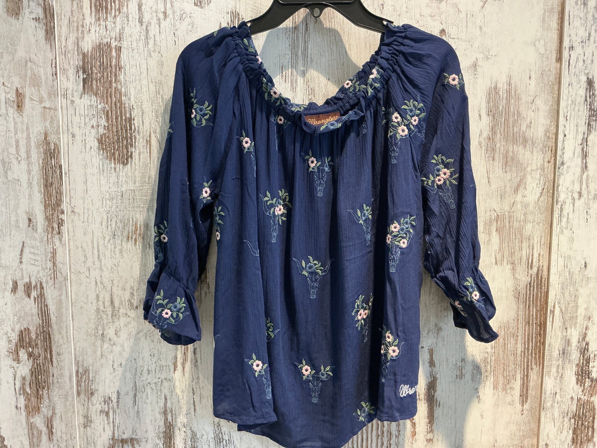X5S2523448 Wrangler Ladies Camilla 3/4 Sleeve Blouse Navy