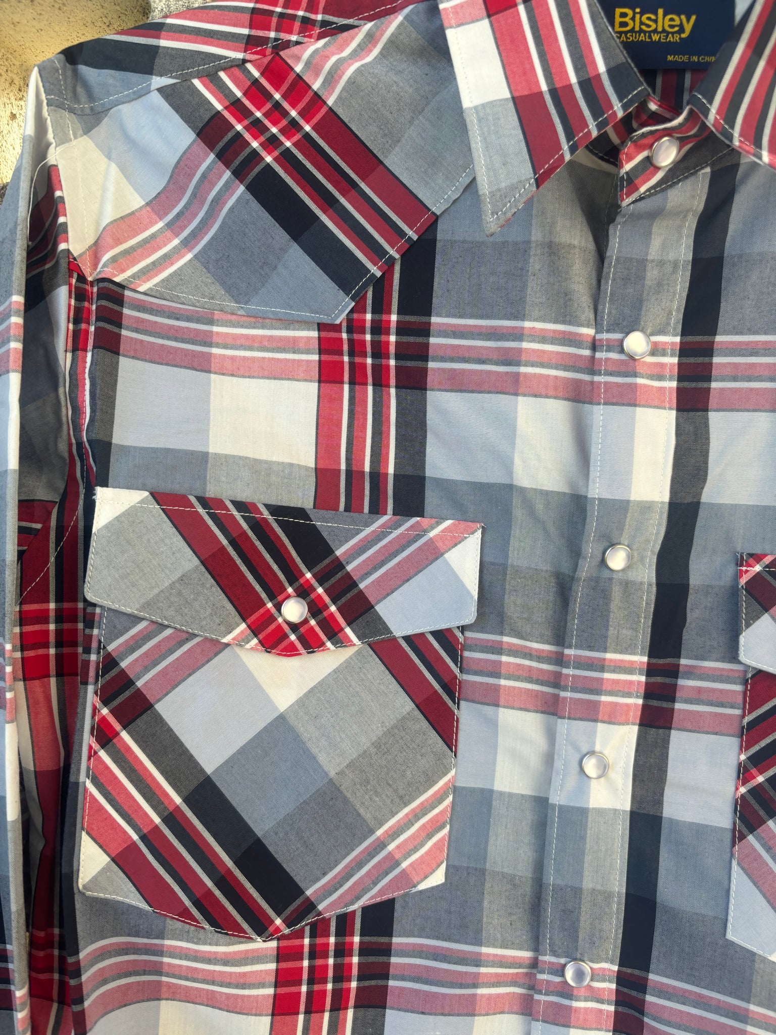BS70284_CJER Bisley Mens L/S Western Shirt Large Check Red