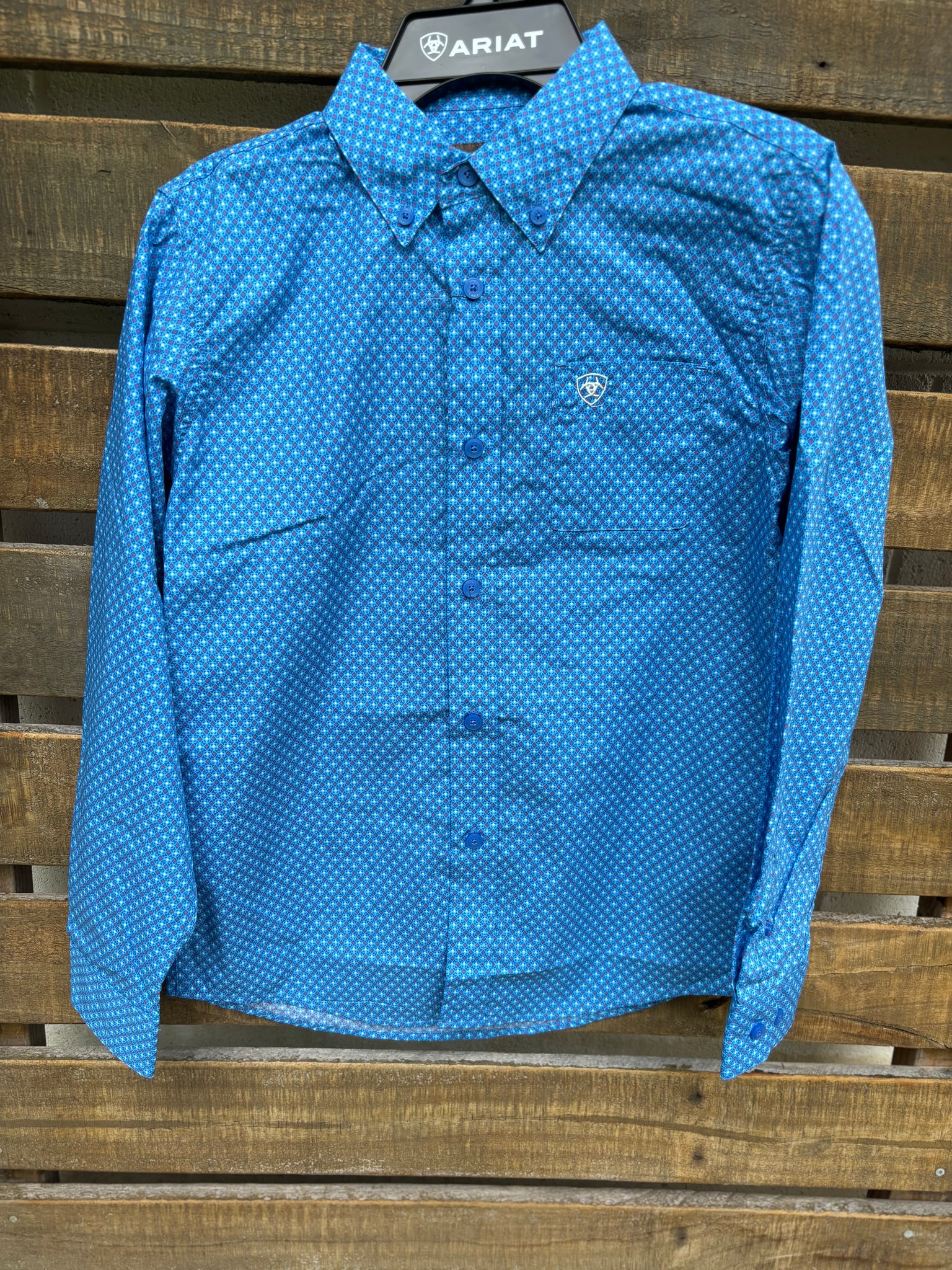 10043713 Ariat Boys Lloyd Classic L/S Shirt - Blue
