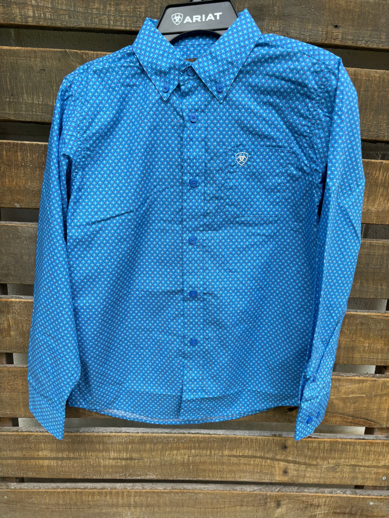 10043713 Ariat Boys Lloyd Classic L/S Shirt - Blue