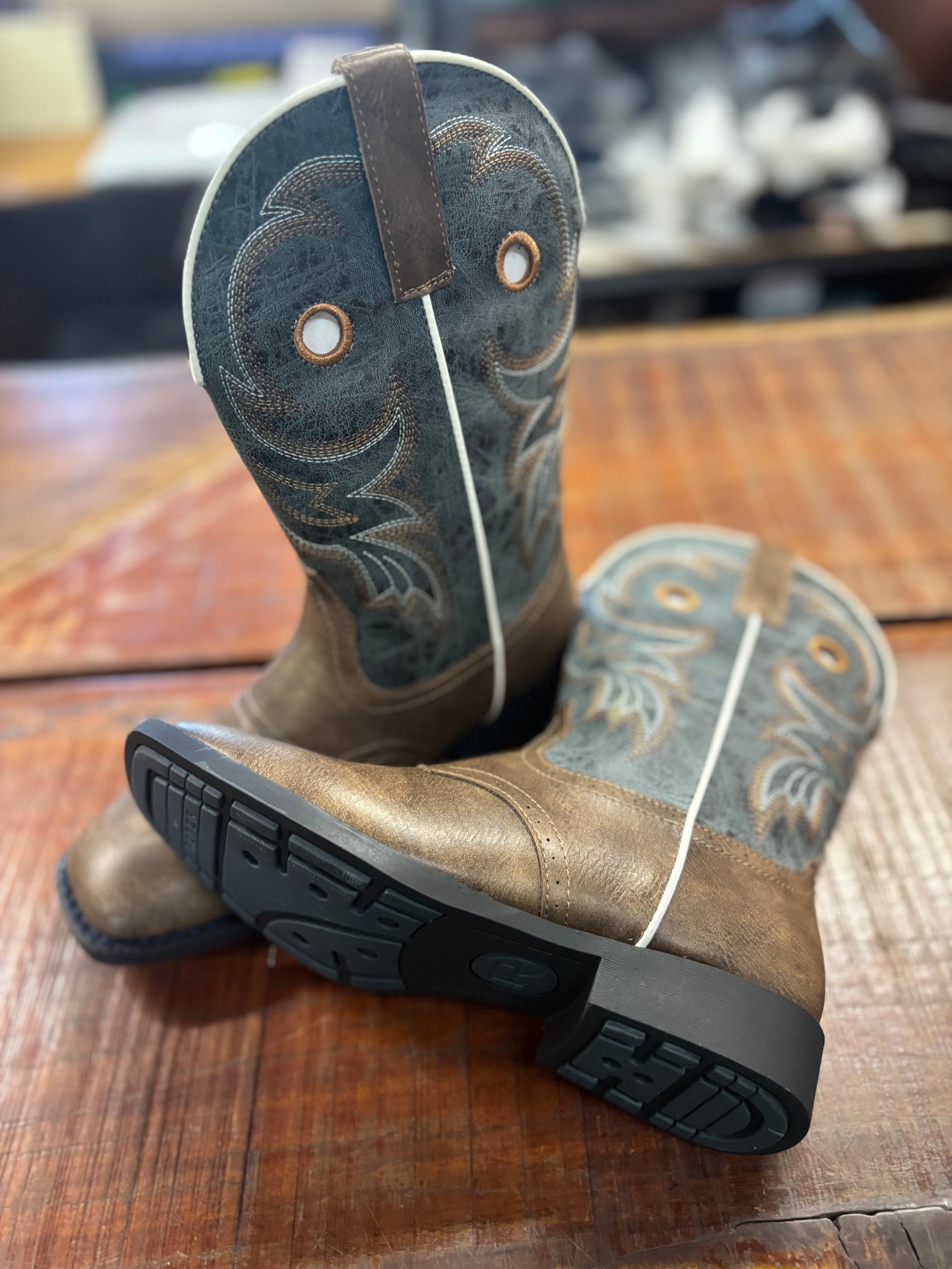 09-119-1224-2201 Roper Big Kids Boots Daniel Brown/Blue