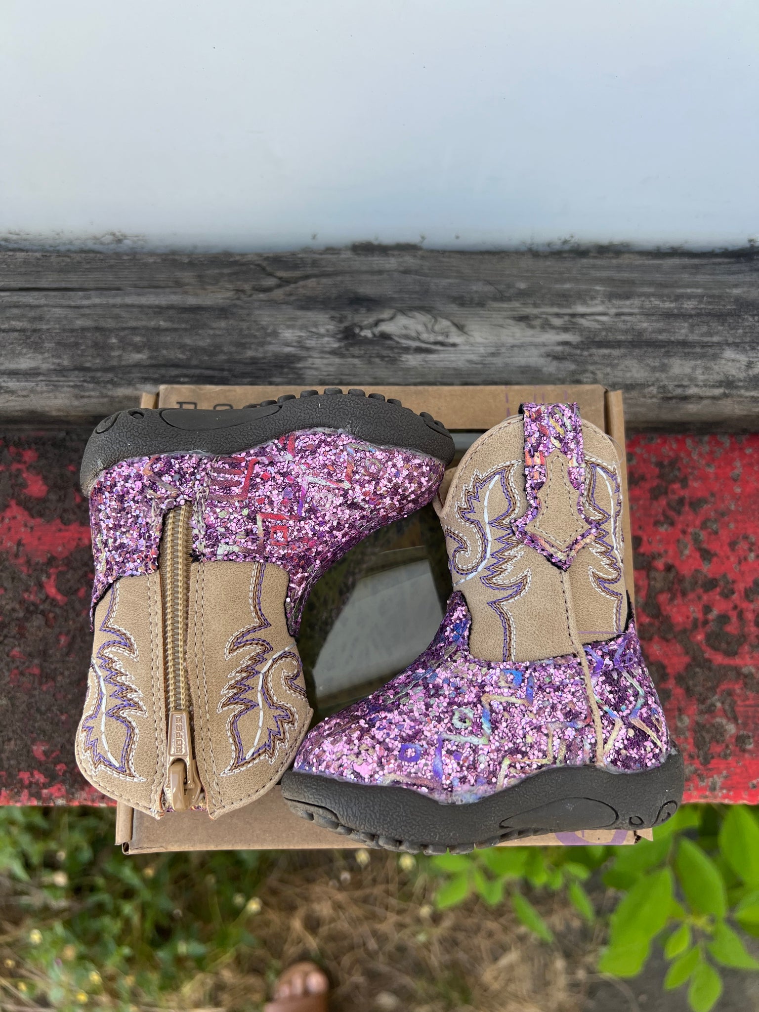 09-016-1225-3361 Roper Infant Cowbaby Southwest Glitter Boots Purple/Tan
