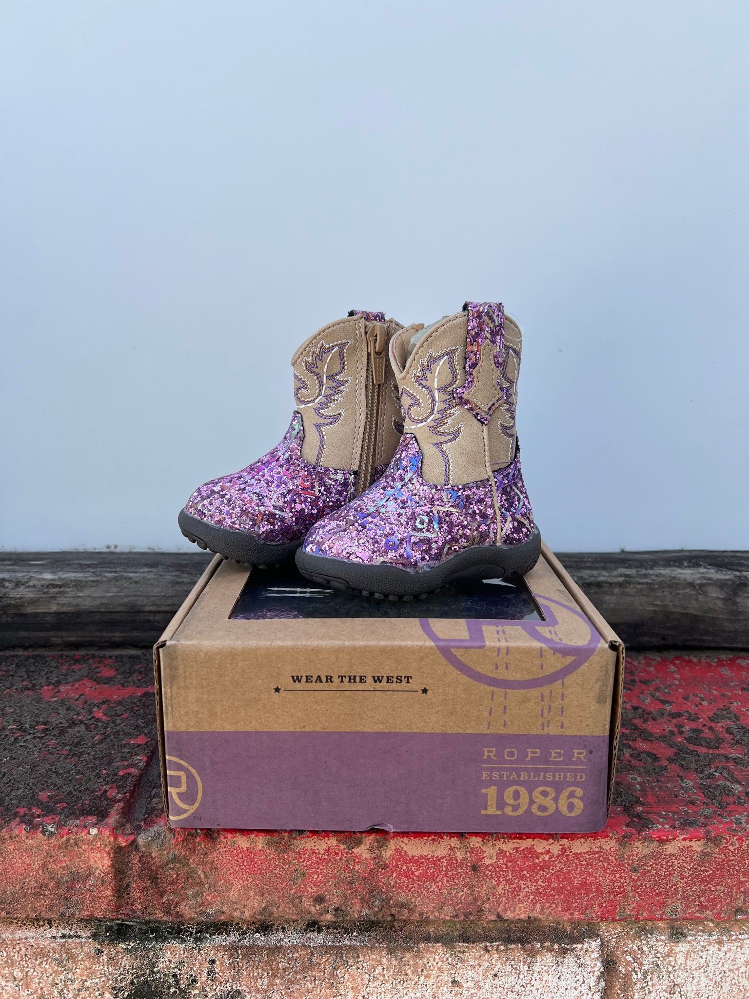 09-016-1225-3361 Roper Infant Cowbaby Southwest Glitter Boots Purple/Tan