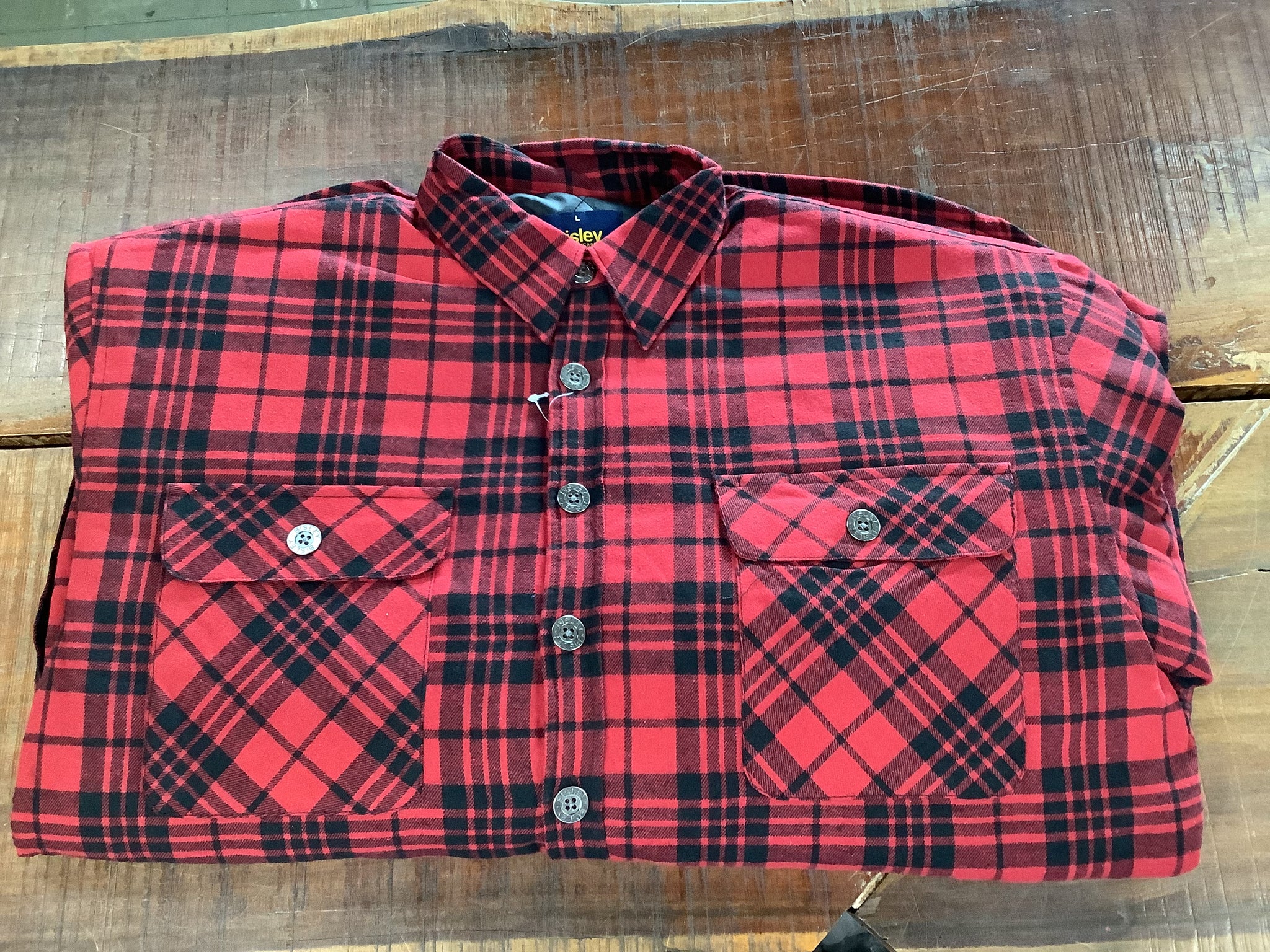 Bisley Mens Flannelette L/S Quilted Jacket Red Check