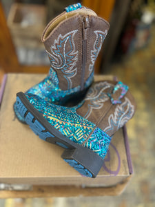 09-017-1225-2063 Roper Toddler Boots Aztec Blue Glitter/Brown