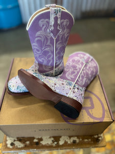 09-018-1901-2928 Roper Kids Boots Glitter Floral White Glitter/Purple