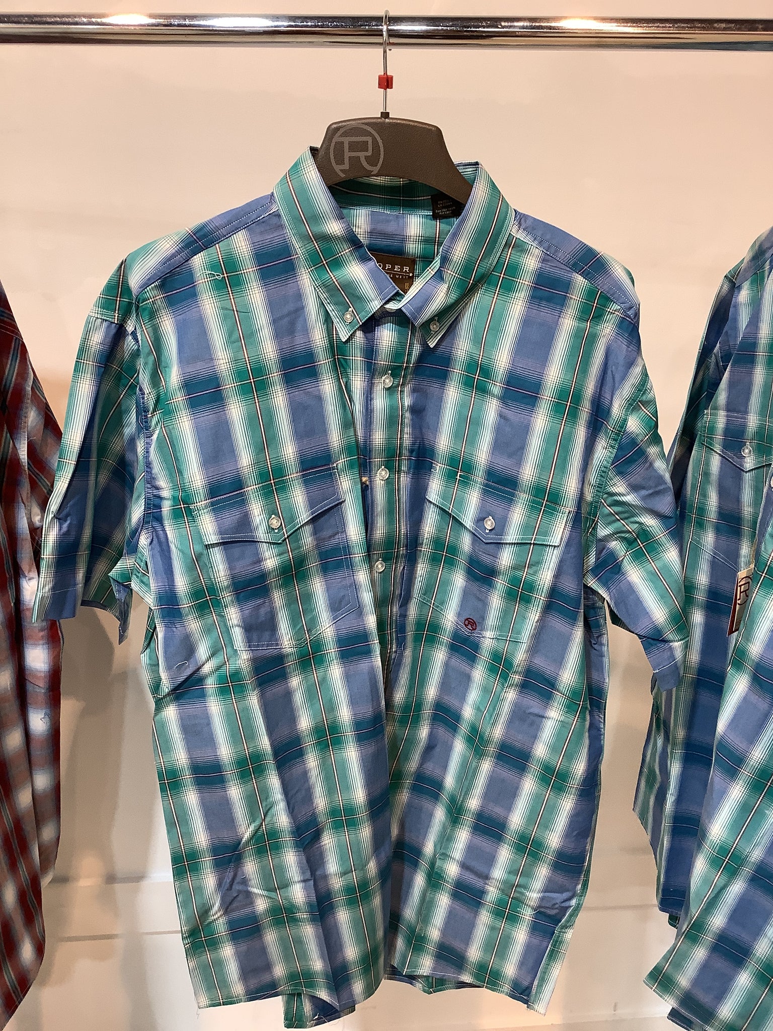 Roper Mens Amarillo Collection S/S Shirt Plaid Blue 3-02-378-3017