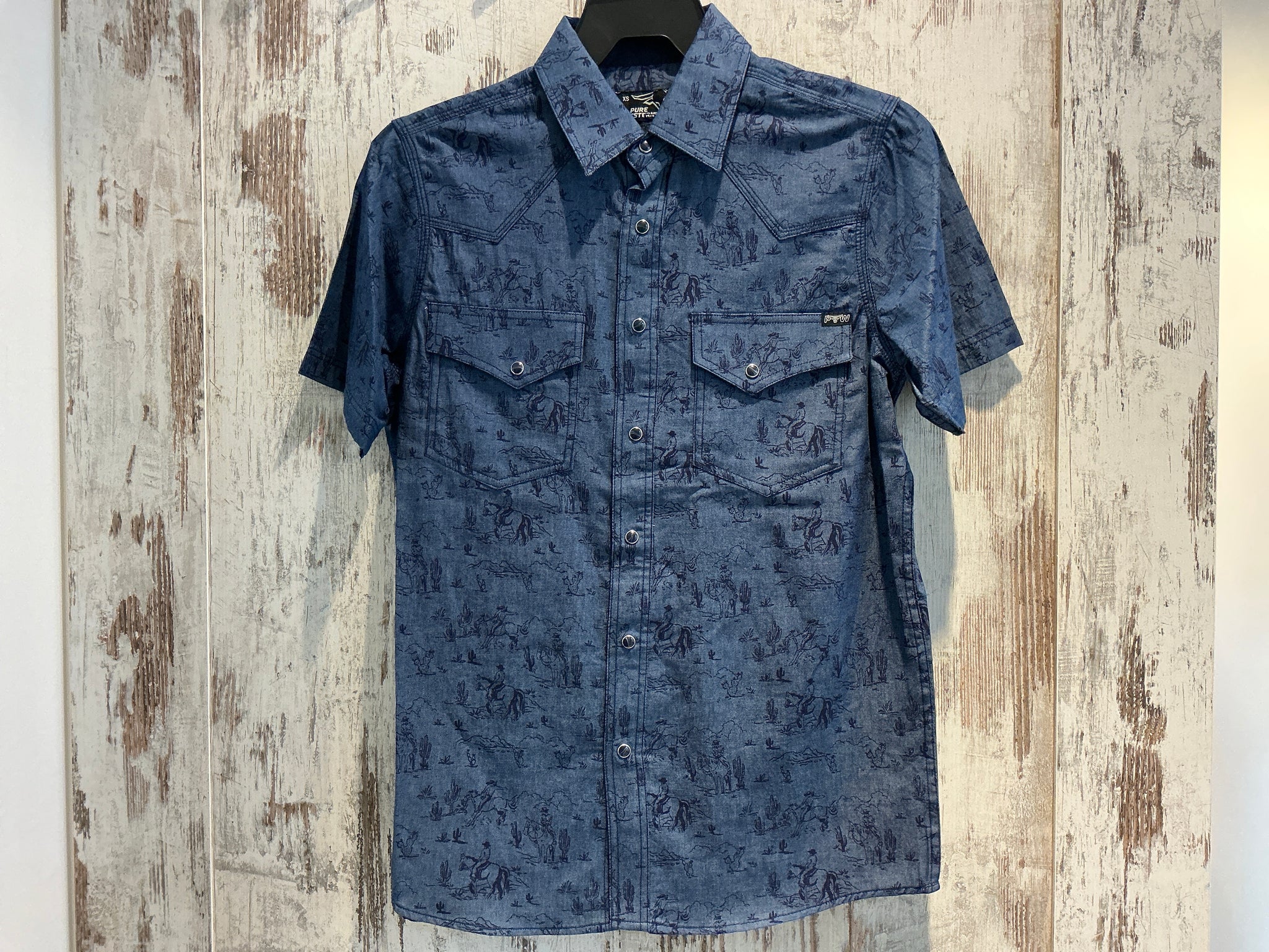 P5S1102074 Pure Western Mens Travis S/S Shirt Chambray