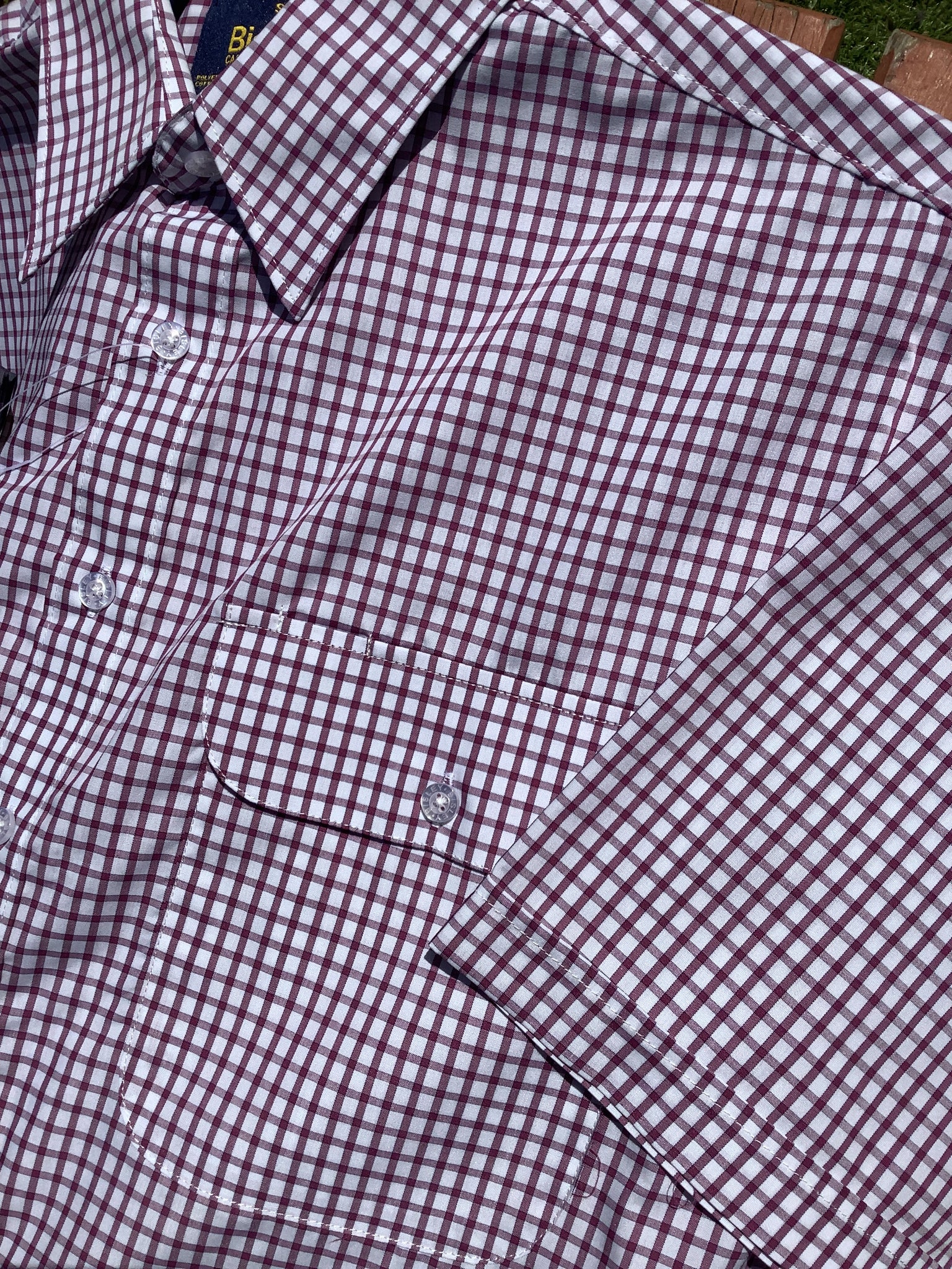 BS20393 Bisley Mens S/S Shirt Maroon Check